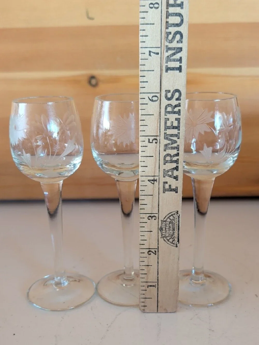 VTG. Etched Floral Cordial Goblet Glasses - Clear (Set of 3)